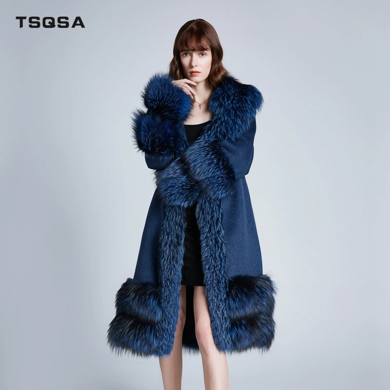 TSQSA, женские пальто с натуральным мехом, зимние, теплые, натуральный мех, модные, в полоску, куртки, Женская Роскошная верхняя одежда, TAC1913