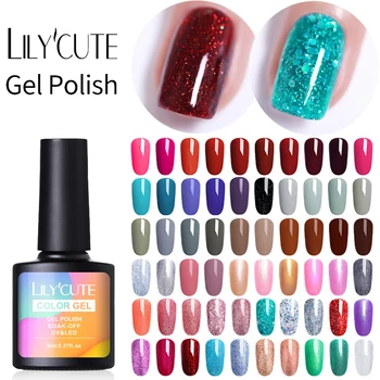 

LILYCUTE 8ml Glitter Gel Nail Polish Semi Permanent Nail Varnish Soak Off UV Gel Varnish Base Top Coat Nail Art Decoration