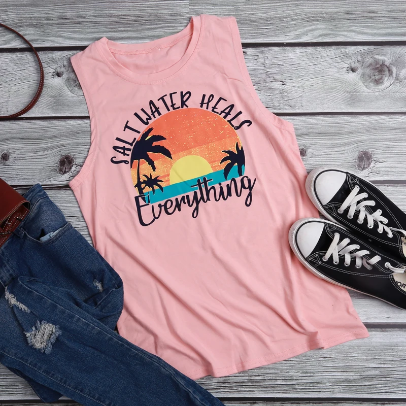 

Pink Tank Top Women Sleeveless Tee Summer Crop Top Women Haut Femme Loose Tees O-neck Top Mujer Crop Tops Lady Streetwer