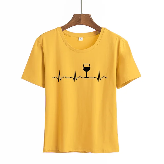 Wine Heartbeat Print T Shirt Women Short Sleeve O Neck Loose Tshirt 2020 Summer Women Tee Shirt Tops Camisetas Mujer Femme Tops 5