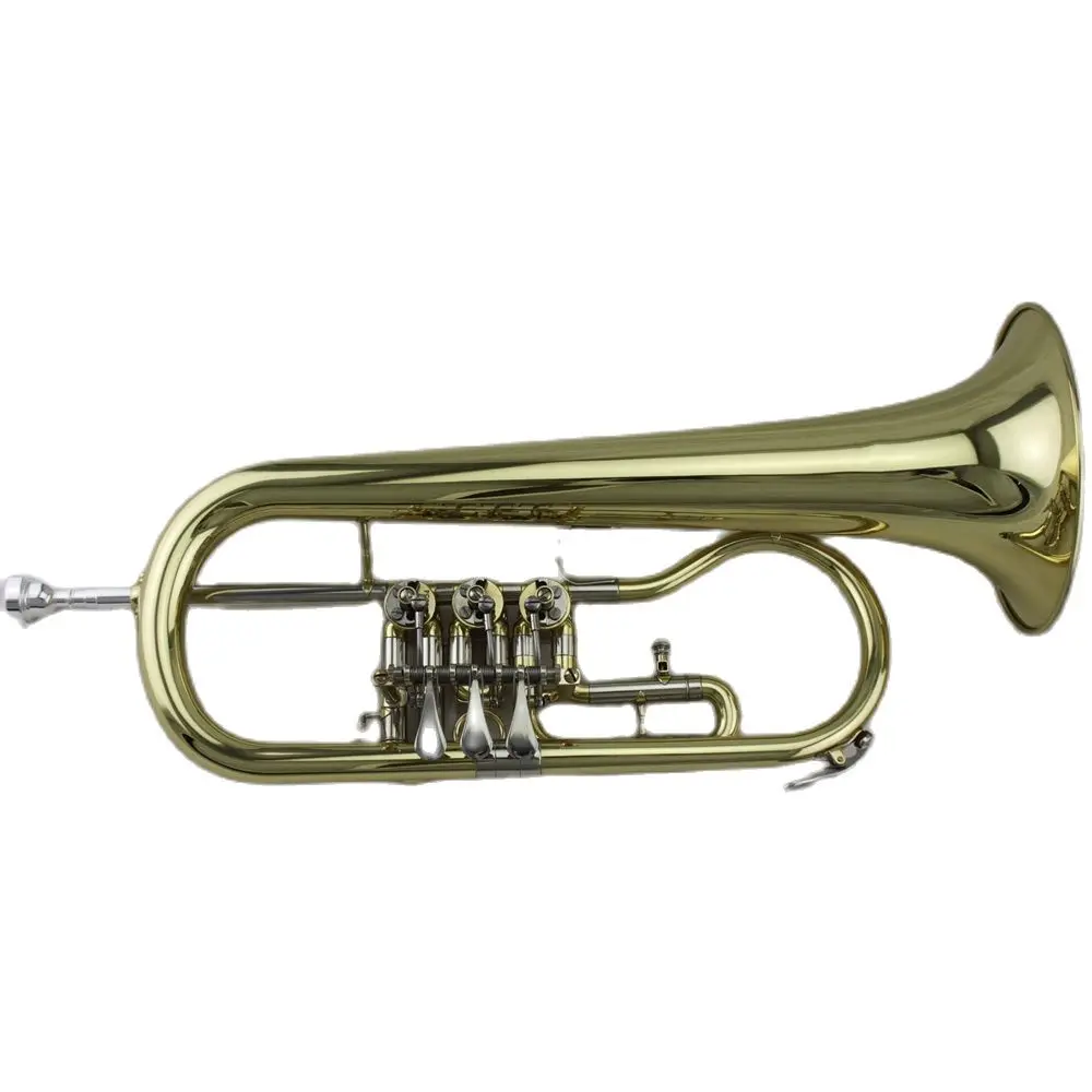 Brass body Gold lacquer Tone Bb Rotary Flugelhorn