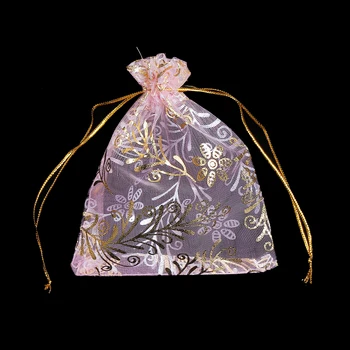 

Organza jewelry storage bags Drawable Rectangle Pink Phoenix Flower Pattern 12cm(4 6/8") x 9.5cm(3 6/8"),100 PCs