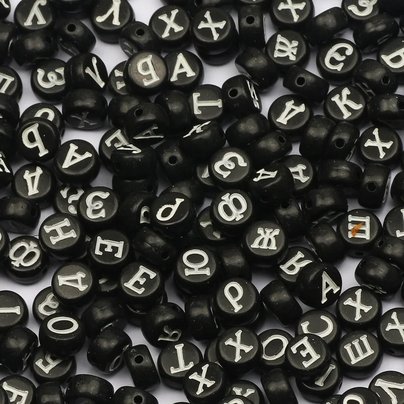 100-500Pcs Perline Acriliche Rotonde Piatte Nere Miste Bianco Lettera Russa Distanziatore Allentato Perline Alfabeto Forniture Per Gioielli Fai Da Te