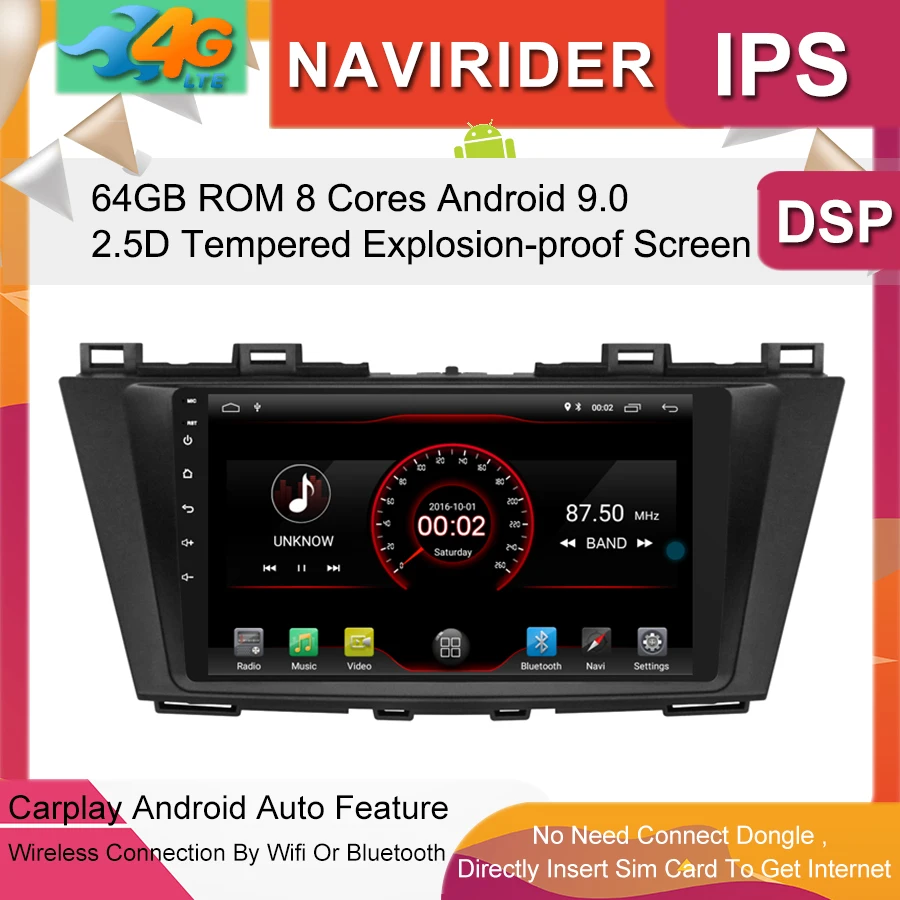 Автомобильный мультимедийный плеер 9 дюймов ips экран монитор gps магнитофон Bluetooth Android 9,0 для MAZDA 5 Premacy 2009-2012 Авто Аудио
