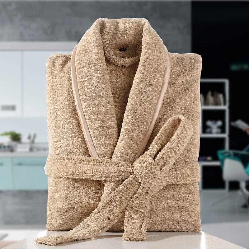 Men and Women's Terry Long Thick Bathrobe, Lovers Robe, Casual Sleepwear, Home Robe, Summer, 100% Cotton