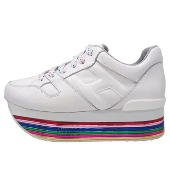 

Stylesowner Glitter Women Sneakers Rainbow Laces Platform Sneakers Girls Genuine Leather Ladies Shoes Casual Espadrills