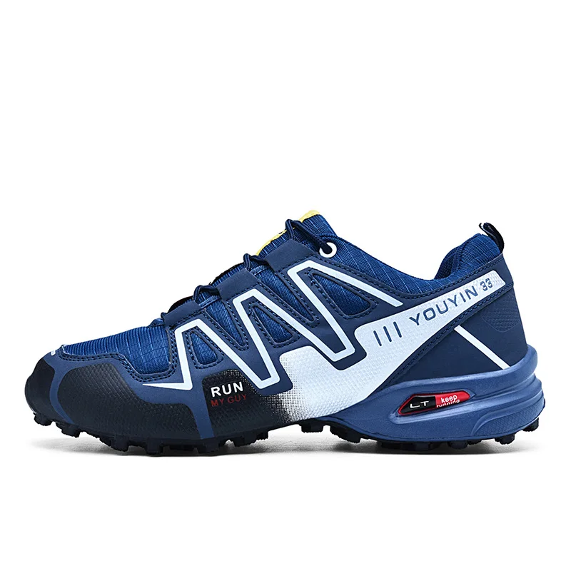 Мужские повседневные треккинговые ботинки размера плюс 39-48 Мужские дышащие Нескользящие альпинистские ботинки противоскользящая Уличная обувь с защитой от столкновений - Цвет: 8-2 Deep Blue