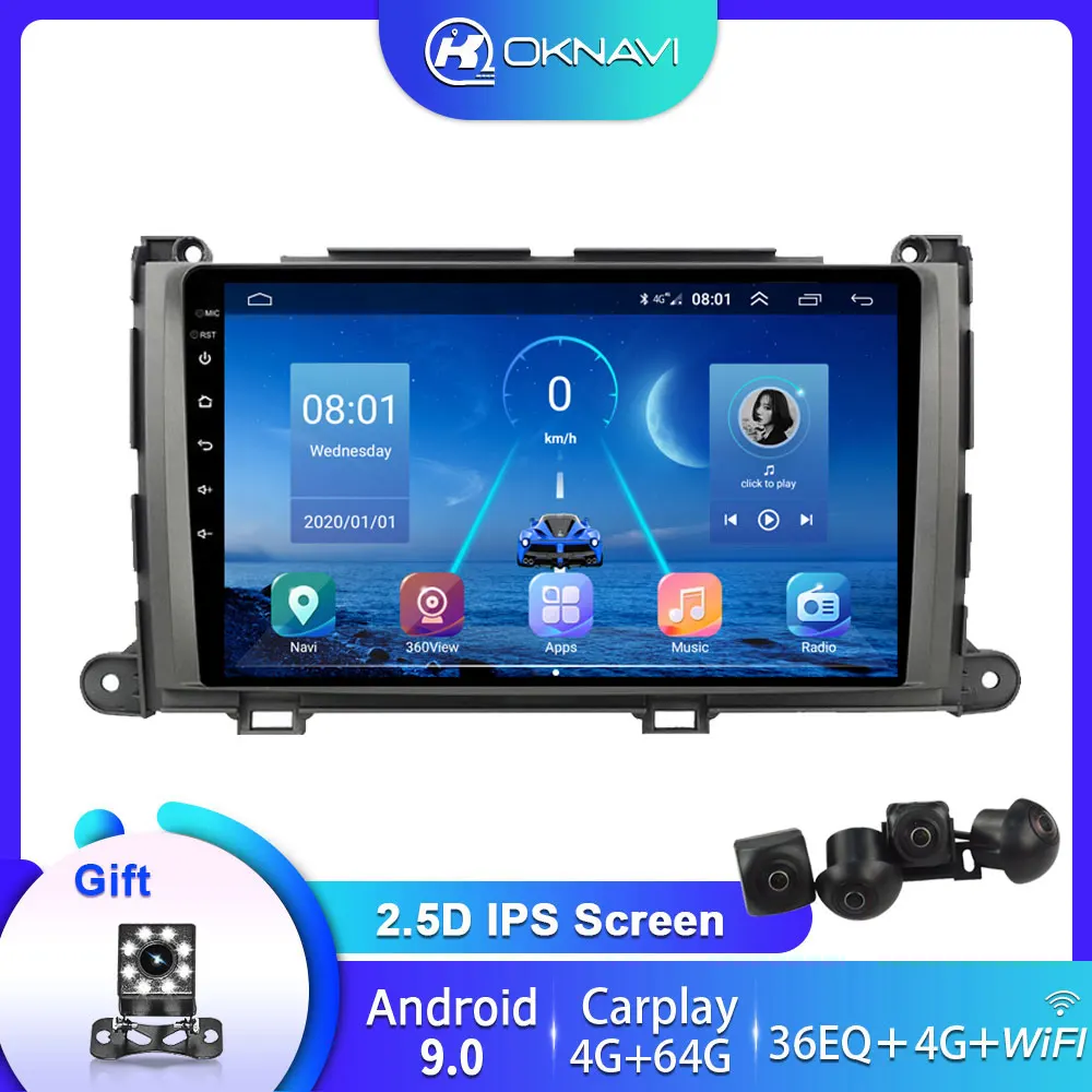 

Android 9.0 Car Multimedia Video Player For Toyota Sienna 2009-2014 Navigation 2 Din GPS With Bluetooth WIFI SWC DSP No DVD