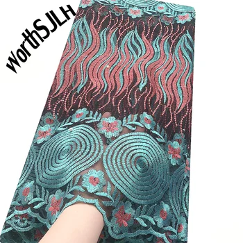 

WorthSJLH African Lace Fabric 2020 Embroidered Nigerian Laces Fabric High Quality French Tulle Lace Fabric For Women 5Yards