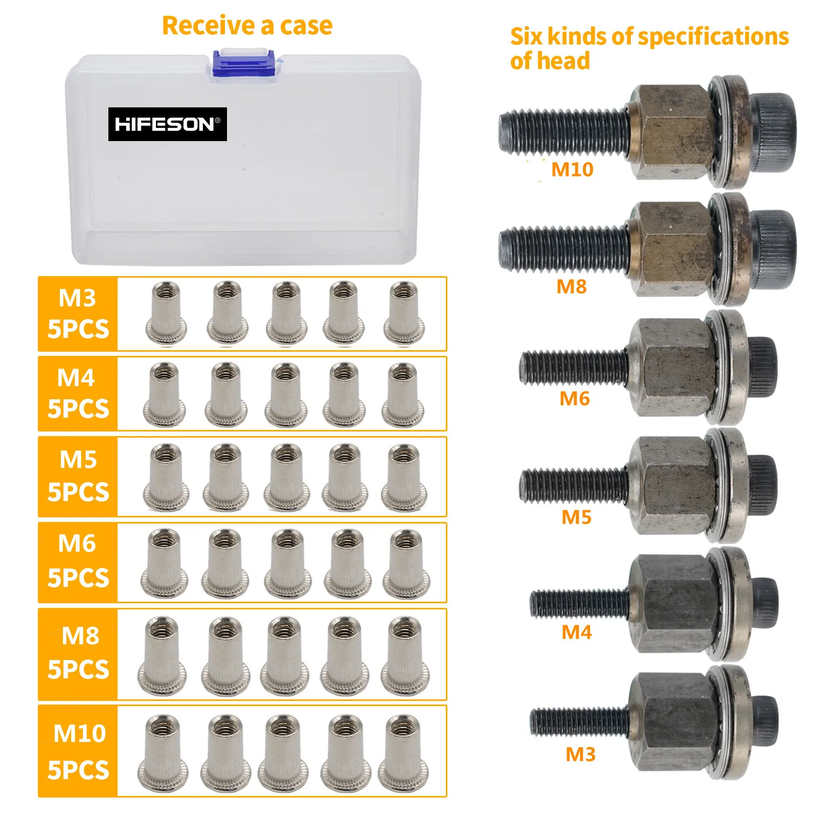 36Pcs/Set Hand Rivets Nut Gun Tool Sets With Box M3 M4 M5 M6 M8 M10 Stainless Steel Rivet Flat Head Accessories rivet gun rivet nut tool rivet gun set rivet nuts set