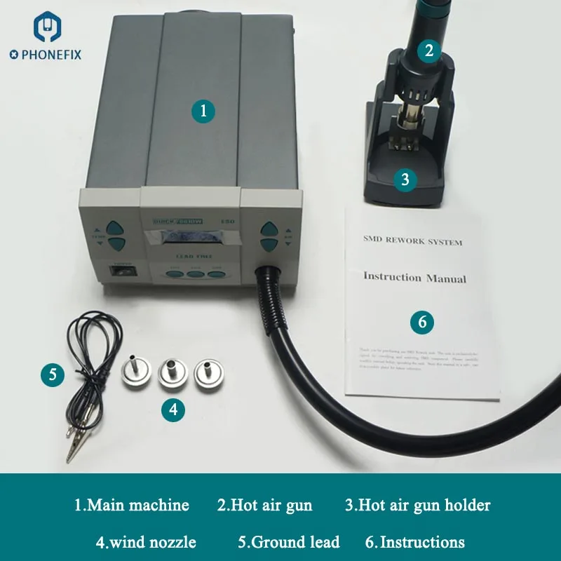 

PHONEFIX QUICK 861DW Hot Air Rework Station Lead Free 110V/220V 1000W Welding for Phone Motherboard Soldering BGA Rework Station
