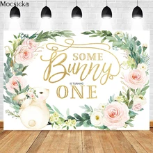 

Mocsicka Bunny Photography Background Wreath Decoration Studio Props 1st Birthday Baby Shower Photo Backdrop Banner