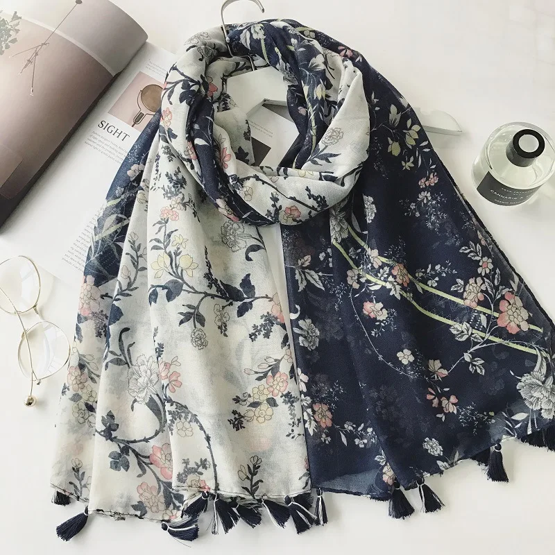 New Fashion Brand Women Silk Scarf Black Grey Paisley Floral Print Pashmina  Shawls and Wraps Foulard Femme Muslim Hijab 180*90Cm - AliExpress