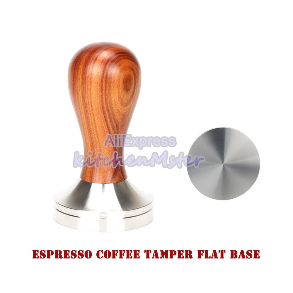 Espresso Coffee Tamper Flat/Thread Base Coffee Powder Hammer with 304 Stainless Steel Wooden Handle Professional tools