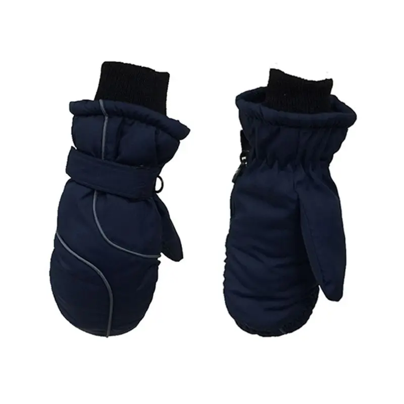 Детские толстые теплые стеганые лыжные перчатки, модные водонепроницаемые ветрозащитные детские варежки для мальчиков и девочек - Цвет: Navy
