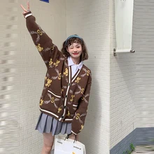 

New winter fashion Joker Korean chic wide retro bear sweater cardigan warm coat women