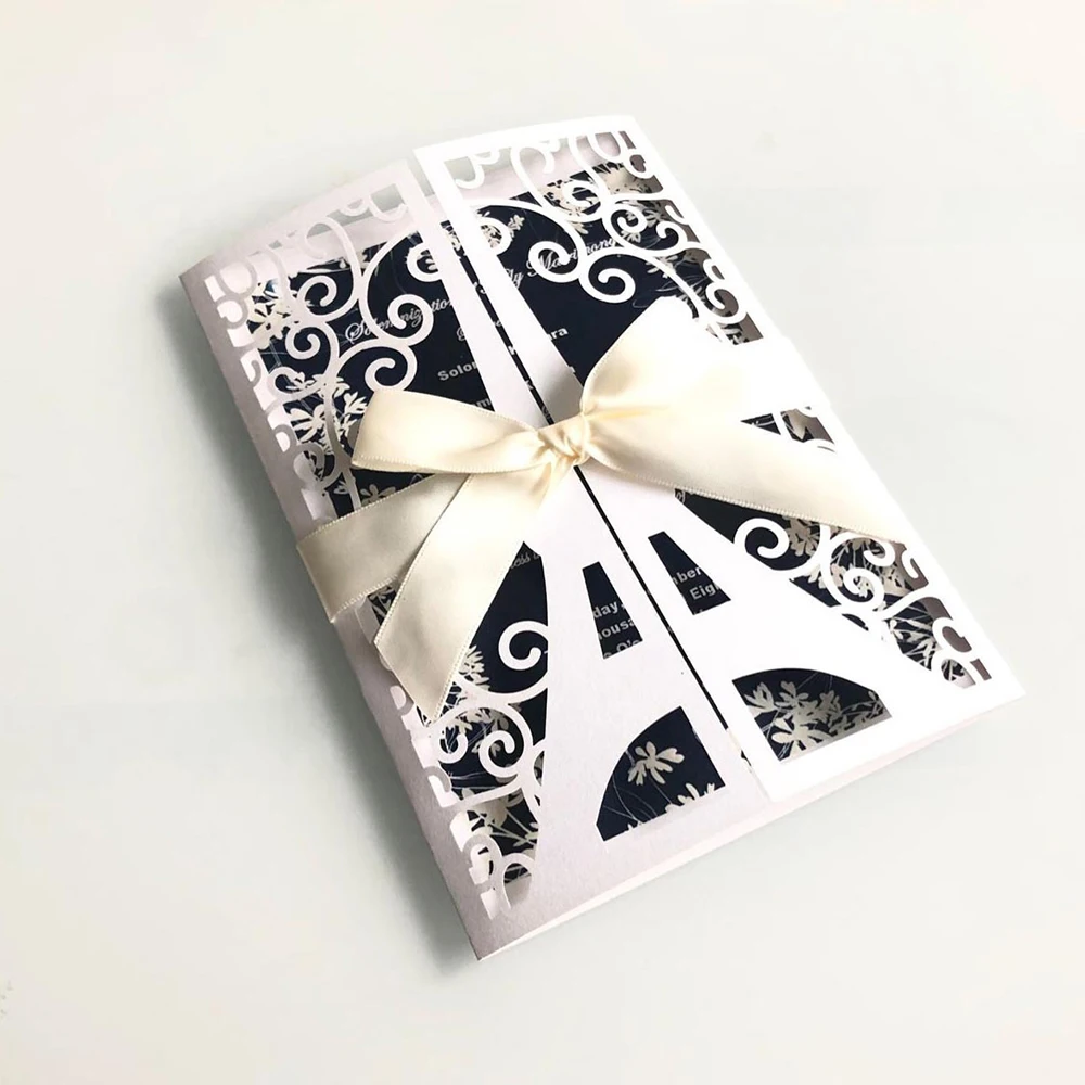 10pcs Vertical Laser Cut Invitations Butterfly Cards Kits for Bridal Shower Wedding Anniversary - 4.00027E+12