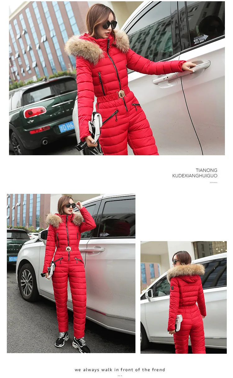 Зимний стильный цельный лыжный костюм, женский цельный хлопковый комплект с курткой в Корейском стиле, женская одежда с хлопковой подкладкой