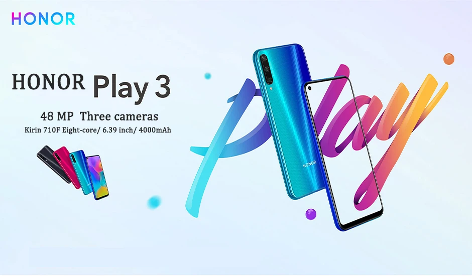 Смартфон Honor Play 3 с глобальной прошивкой, 4 ГБ, 64 ГБ, полноэкранный экран 6,39 дюйма, Kirin 710F, распознавание лица, 4000 мАч, камера 48 МП, несколько языков