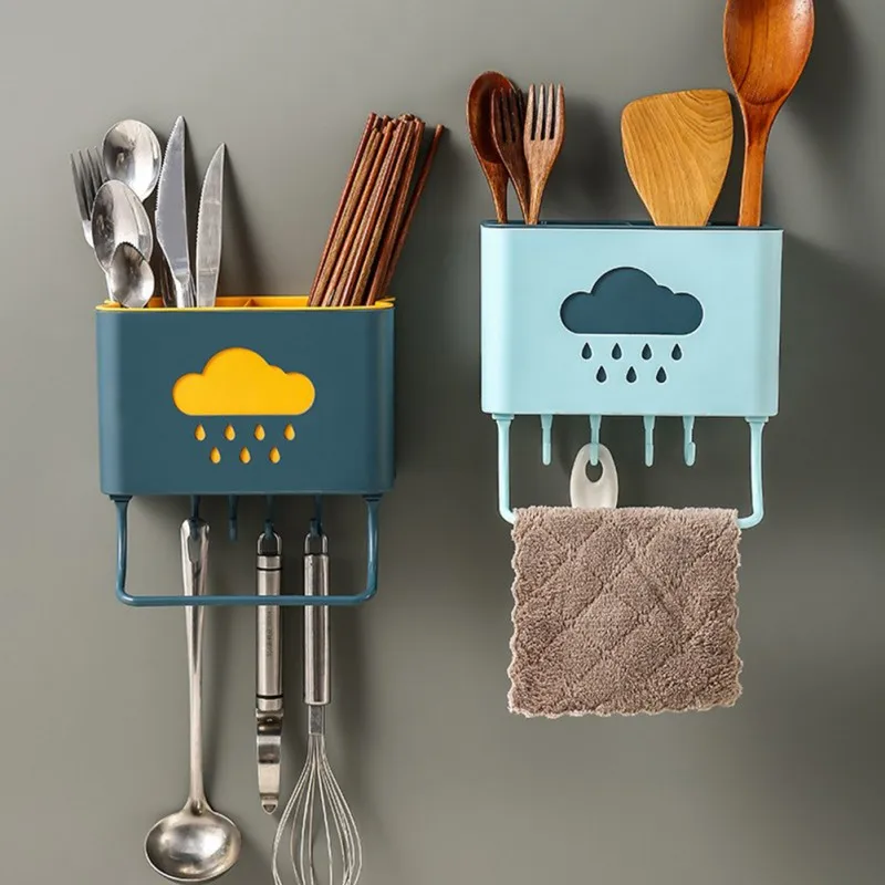 

Multifunctional Drain Cage Cutlery Storage Box Wall-Mounted Chopsticks Tube Drying Rack Knife Stand Holder Tableware Storage Box