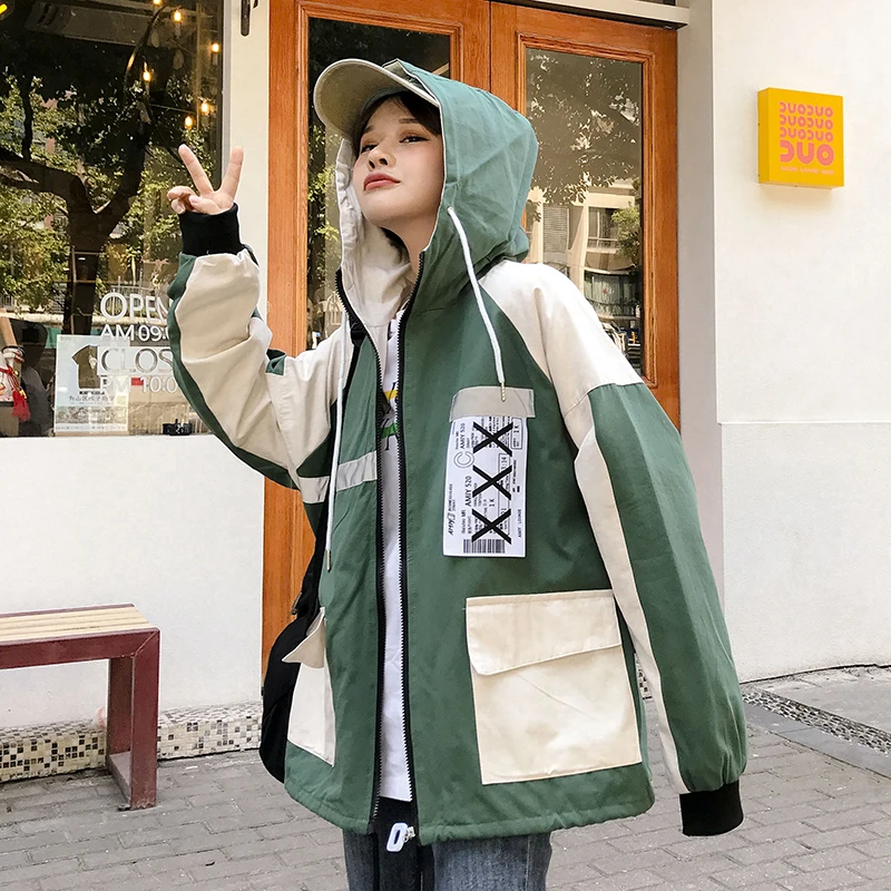 Bella philosophy Harajuku Женская куртка большого размера в стиле пэчворк, весна, новая верхняя одежда, пальто в стиле хип-хоп, уличная одежда, свободные куртки с капюшоном