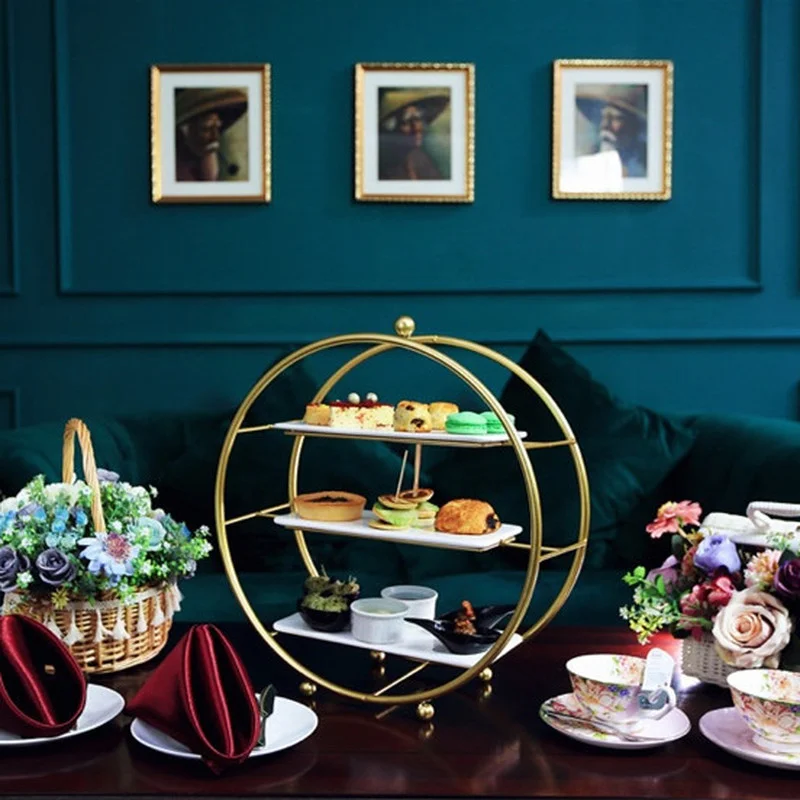 European-style Golden Round Three-layer Dessert Stand Cake Stand Dessert Table Decoration Display Decoration