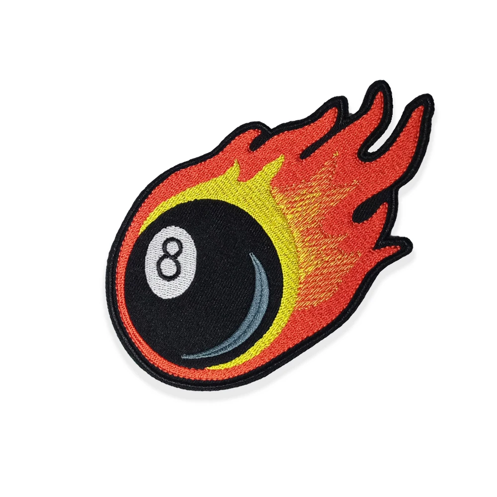 Flaming 8 bola bordado remendo bilhar piscina ferro em fogo quente legal  oito motociclista emblema apliques roupas para roupas jaqueta - AliExpress, image size:1000x1000