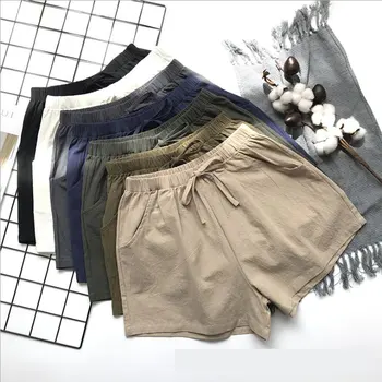 

Women Summer Flax Shorts Cotton and linen Trousers High Waist Lady's Loose and Comfortable Hot breeches Girls' Casual Garments