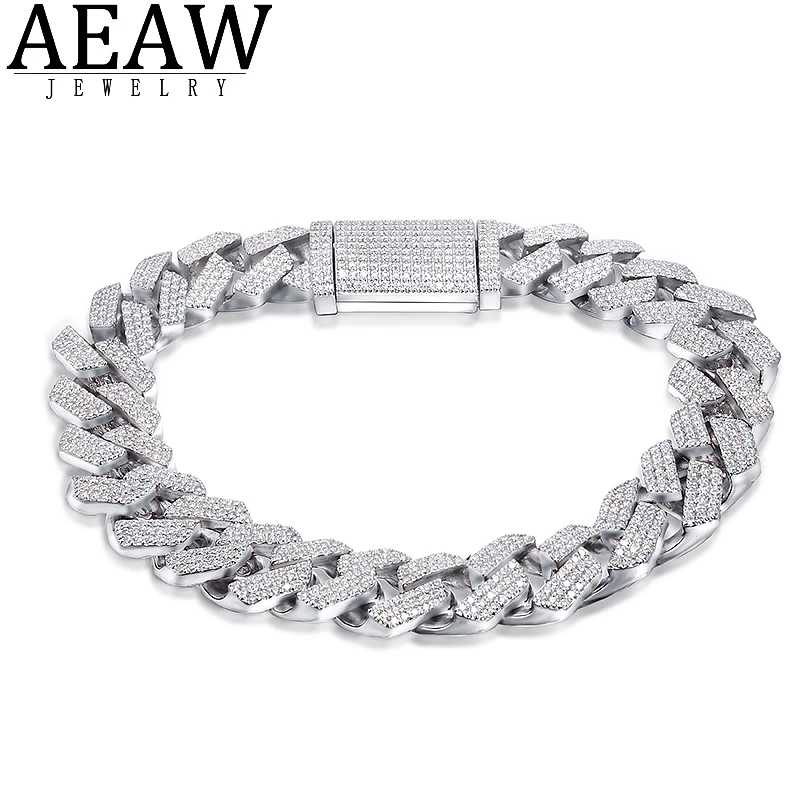 

AEAW Moissanite Luxury Cuban Curb Miami Link Chain Bracelet 17mm Width for Men Rapper Jewlery Solid Sterling 925 Silver