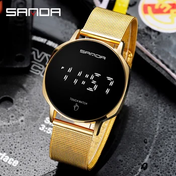 

SANDA Men LED Digital Watch Male Touch Screen LED Display Sport Wristwatch Stainless Mesh Strap Waterproof Date Men Clock