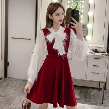 

spring new French Victorian retro fringed two-piece dress TA9252