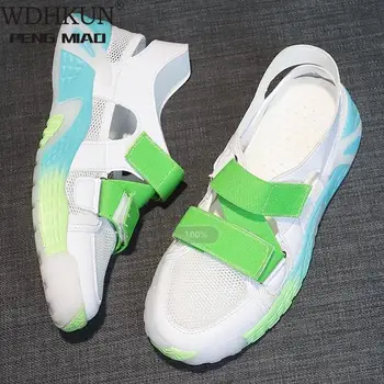 

2020 Summer Fashion Hook&loop Women Sandals Rainbow Colorful Mesh Shoes Woman Sandals Chunky Platform Casual Shoes Women Sandals