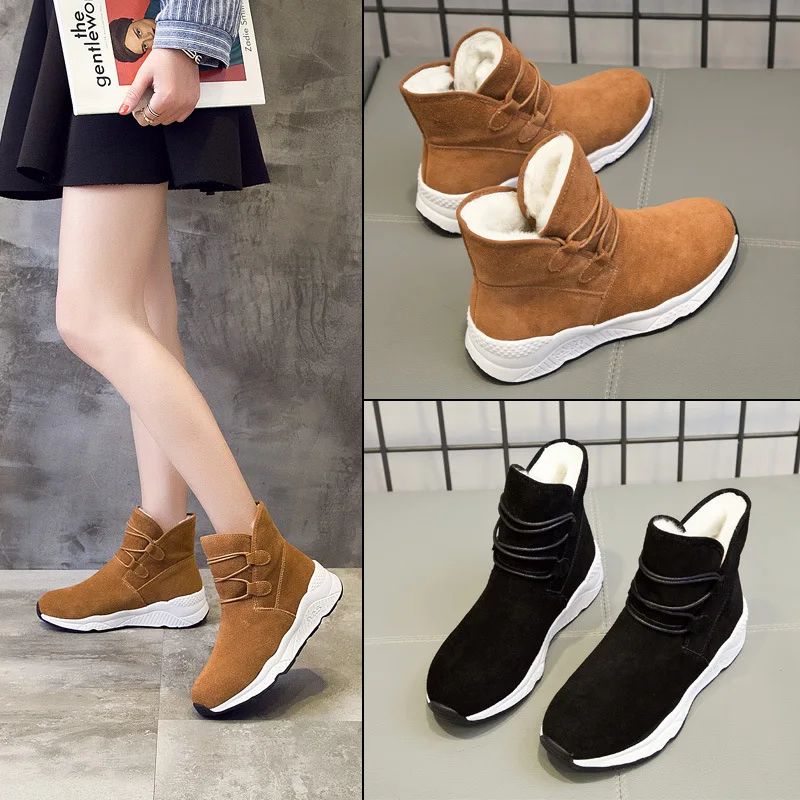 Women Snow Boots Winter Fur Ankle Boot Female Warmer Plush Suede Rubber Flat Slip On Fashion Platform Ladies Shoes