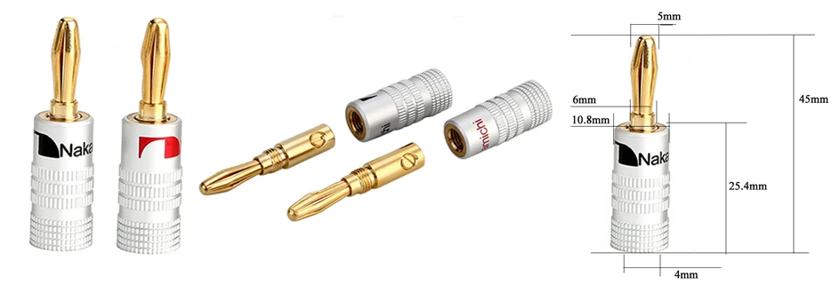 2pcs-4mm Banana Connector Gold-Plated For Video Speaker Adapter Audio Banana Plugs Wire Cable Connectors Binding Post2002