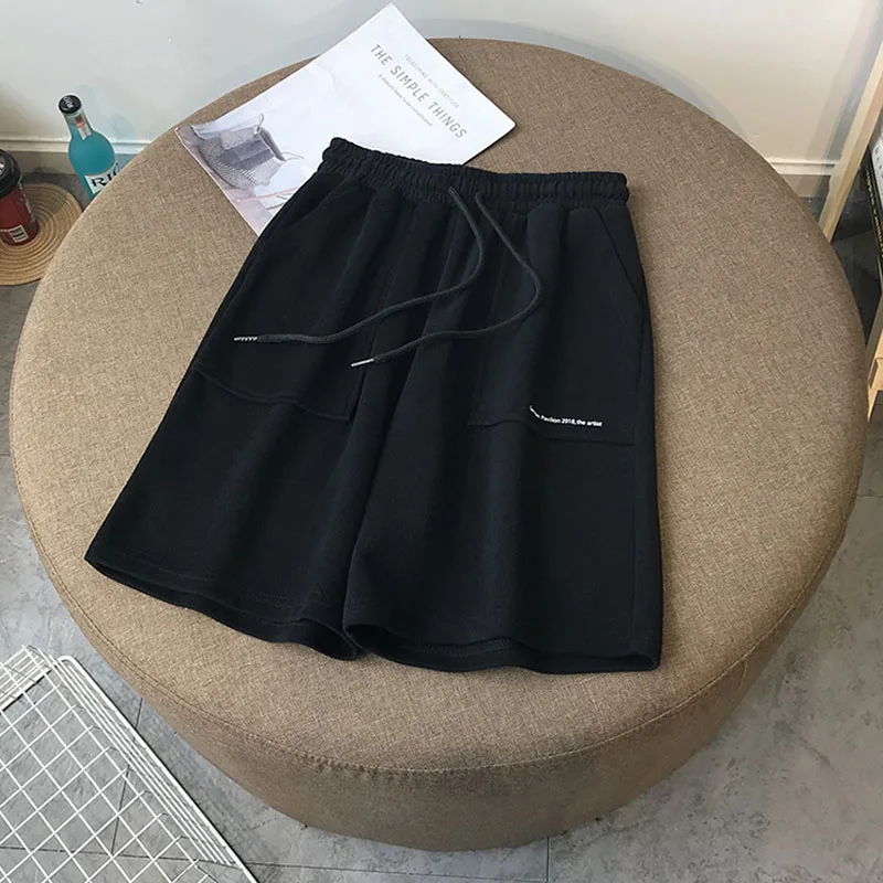 2020 Loose Plus Size Knee Length Beach Trousers Chic Fashion Casual Shorts Letter Embroidery Stretch High Waist Pockets Shorts