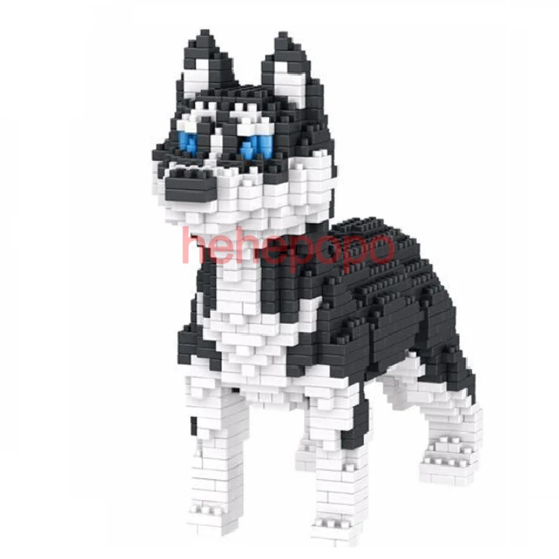 950pcs+ 6618-3 6618-4 Middle Size Dog Building Block Cute Husky Alaska Model Pet Cartoon Building Bricks Kids Toys for Children - Цвет: 8816-3 no box