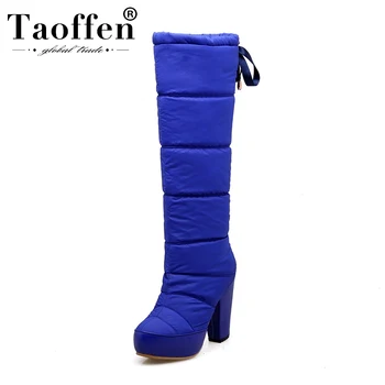 

Taoffen Women High Heels Winter Snow Boots Plush Fur Keep Warm Platform Knee High Boots Casual Fashion Shoes Women Size 34-40