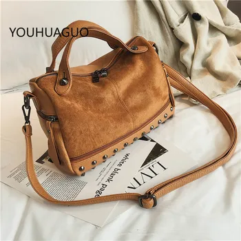 

YOUHUAGUO Fashion Women Top-handle Shoulder Bags With Rivets High Quality Leather Large capacity Tote Bags Dropshipping New