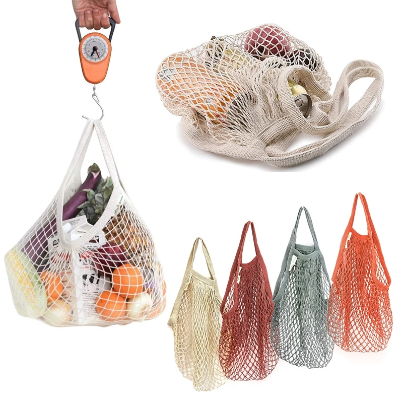 Pack of 5 Portable/Reusable Cotton Mesh String Organizer Shopping Handbag 