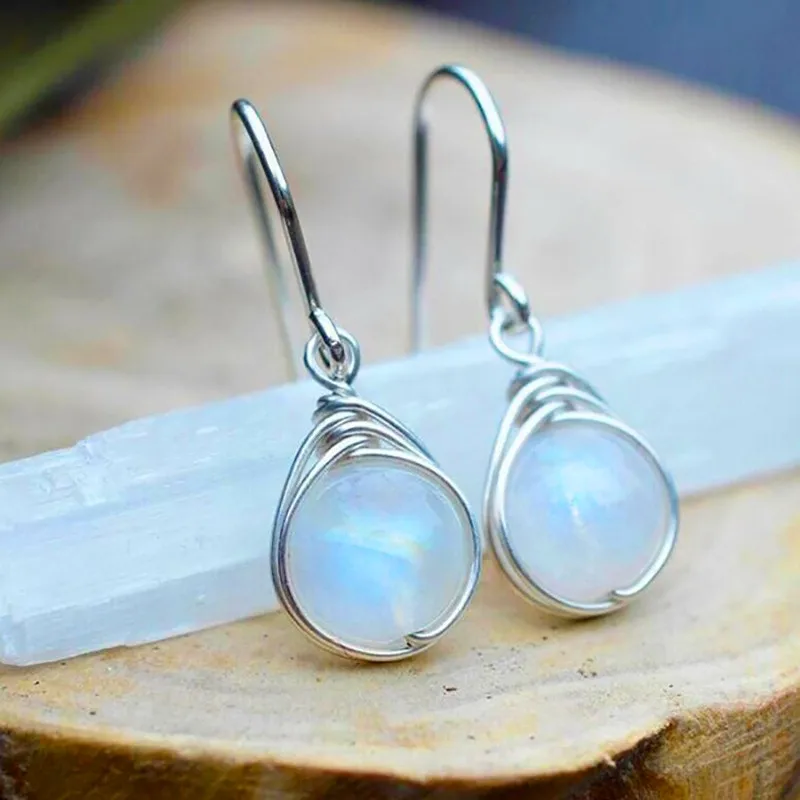 Female Moonstone Drop Dangle Earrings For Women Bridal Wedding Earring