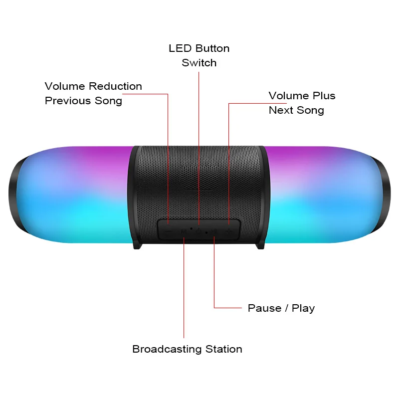 Портативная Водонепроницаемая Bluetooth Колонка со светодиодной подсветкой