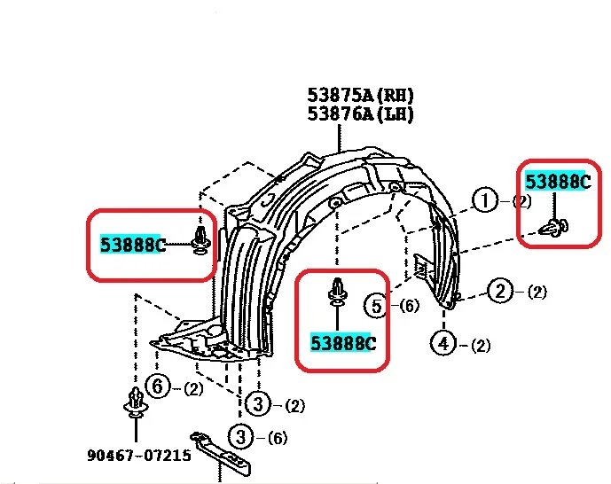 Радиатор всплеск щит Push-type фиксаторы для Toyota Camry Avalon Highlander Lexus LX570 LS600 ES300h CT200h 90467-07214