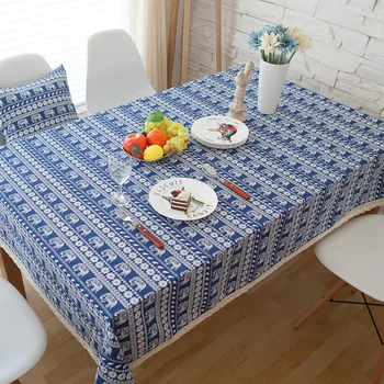 

Lychee Blue Elephant Printed Table Cloth Simple Rectangle Table Cover Home Wedding Birthday Party Tablecloth