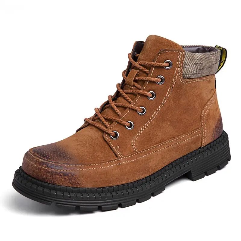 UEXIA High Quality leather Men Shoes Winter Ankle Riding Boots Plush Warm Outdoor Working Snow Zapatillas Hombre Footwear Boot - Цвет: brown