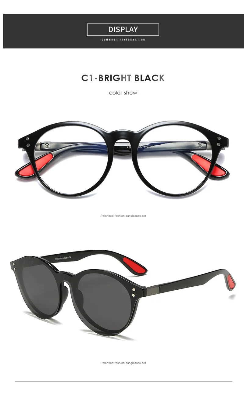 C1Bright Black LongKeeper клип на поляризованных солнцезащитных очков Для мужчин Для женщин Винтаж Круглые Солнцезащитные очки с диоптриями Gafas De sol UV400 - Цвет линз: C1Bright Black