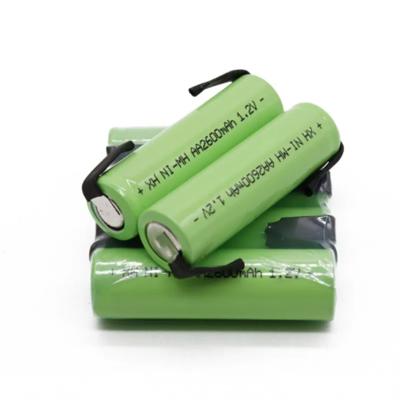 Новинка 1,2 V AA перезаряжаемая батарея 2600mah Ni-MH ячейка зеленая оболочка со сварочными вкладками для Электробритва Philips Бритва зубная щетка