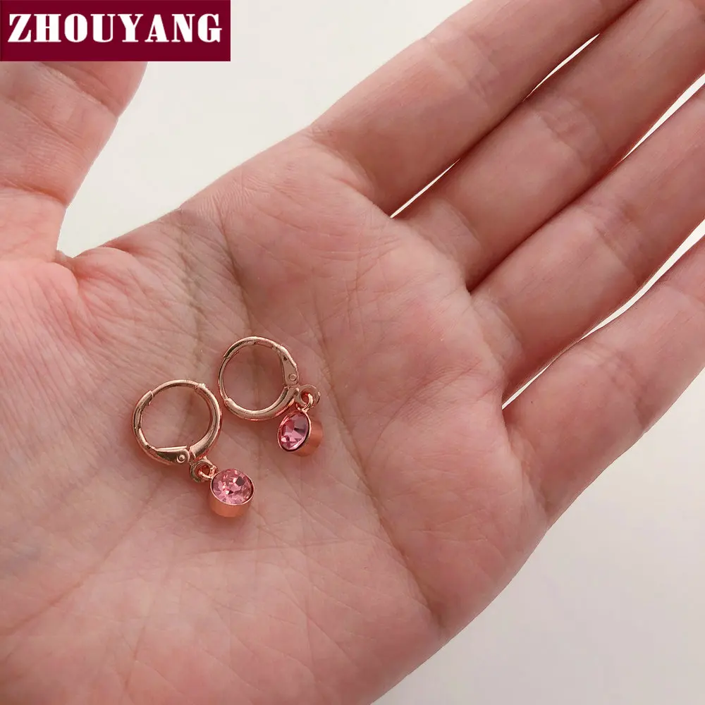 Drop Earring For Women Simple OL Pink Clear Cubic Zirconia Rose Gold Color Birthday Gift Fashion Jewelry E815 E816