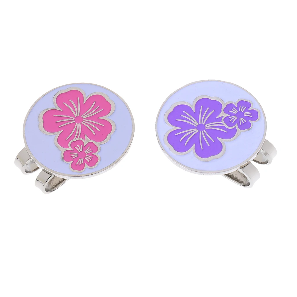 

2 Count Golf Hat Clip Decor Flower Pink Purple and Detachable Ball Marker