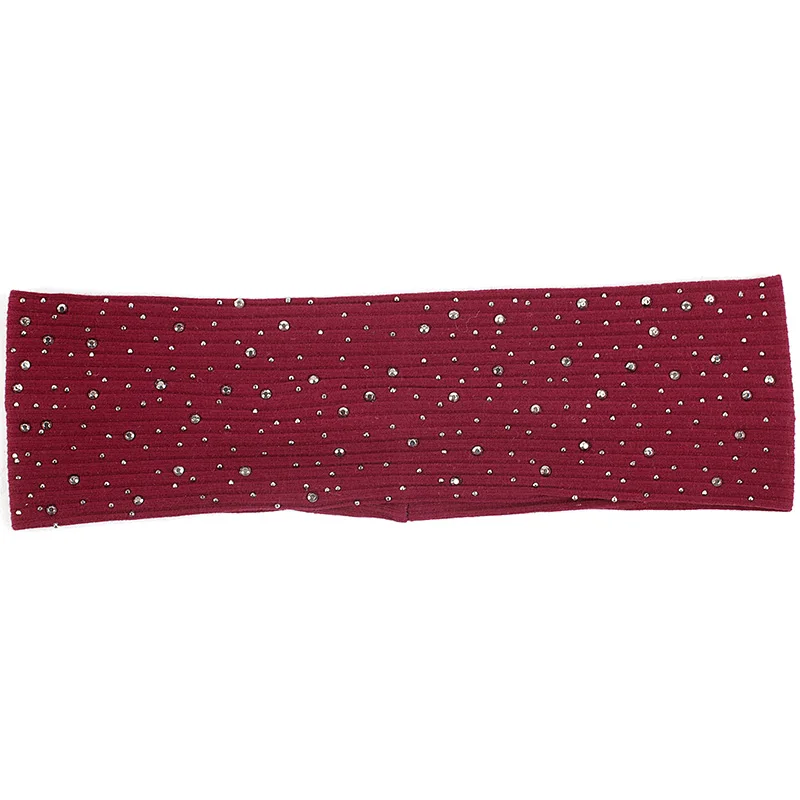 wine red Geebro женские блестящие стразы повязка на голову из хлопка повязка для волос аксессуары новые мягкие эластичные ребристые повязки на голову вечерние тюрбан - Цвет: wine red