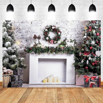 

Merry christmas Tree Fireplace Photography Custom Portrait Party Decoration Photographic Backgrounds Backdrops For Photo Studio